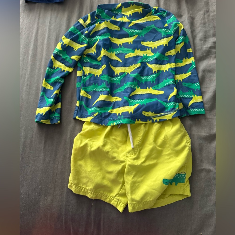 Kids Swim Set with Dinosaur Print - Blue and Yellow